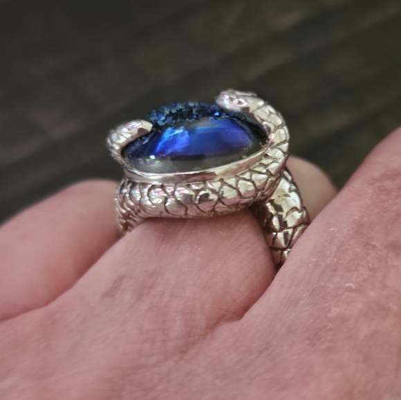 Amazing Vintage Sterling Silver Druzy Snake Ring - Picture 3 of 9